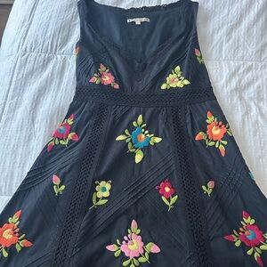 Nanette Lepore Black Dress with Colorful Floral Embroidery
